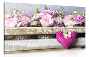 Stampa su tela – Fiori di garofano in cassa di legno