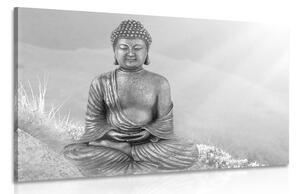 Stampa su tela – Statua del Buddha in posizione meditativa in bianco e nero