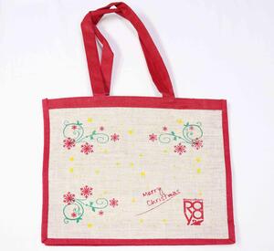 Blanco Raya Borsa Natalizia in Juta 38x40 cm con stampa natalizia e manici a contrasto - 2535