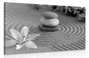 Quadro su tela – Giardino Zen e pietre nella sabbia in bianco e nero