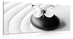 Quadro su tela – Pietra Zen con farfalla in bianco e nero