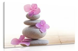 Quadro su tela – Equilibrio di pietre e fiori orientali rosa