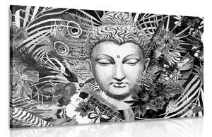 Quadro su tela – Buddha su sfondo esotico in bianco e nero
