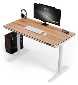 Ultradesk SHIFT - Bianco/Marrone - Scrivania per computer con regolazione elettrica dell'altezza, piano 140x70 cm, ampio cassetto, gestione cavi