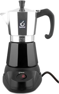 Forever Caffettiera elettrica Moka 3/6 tazze Caffe in Polvere in Alluminio colore Cromo Nero - 120702