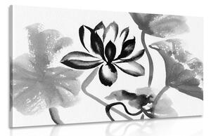 Stampa su tela – Fiore di loto acquerellato in bianco e nero