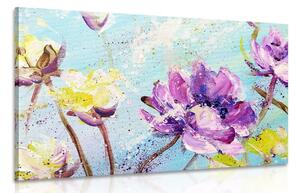 Stampa su tela – Fiori viola e gialli dipinti