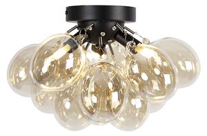 Plafoniera smart nera con vetro ambrato 3 luci incl. Zigbee G9 - Uvas