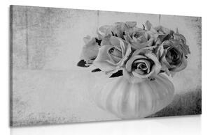 Stampa su tela – Rose nel vaso in bianco e nero