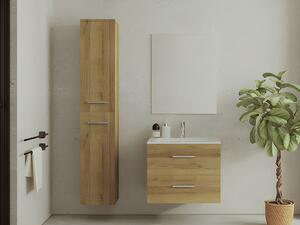 Mobile bagno sospeso con lavabo singolo e colonna portaoggetti 60 cm Naturale Chiaro - KAYLA