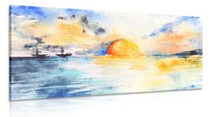Stampa su tela – Mare acquerellato e tramonto