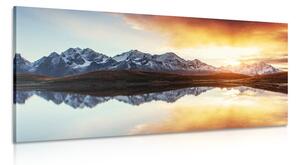 Stampa su tela – Tramonto abbagliante sul lago di montagna