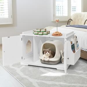 Costway Armadietto moderno per gatti con portaoggetti, Toilette nascosta per gatti con divisorio rimovibile Bianco