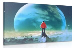 Quadro su tela – Uomo sulla cima della montagna