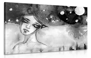 Quadro su tela – Fata lunare in bianco e nero