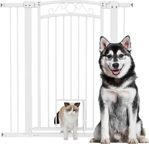 AllMyPets Cancellino per Cani Regolabile con Estensioni e Porta per Gatti 76-104x106 cm colore Bianco - 2WTJ518