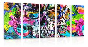Quadri 5 pezzi – Teschio artistico colorato