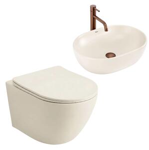 Set WC Sospeso Focus + Lavabo da Appoggio Rea Focus Creme