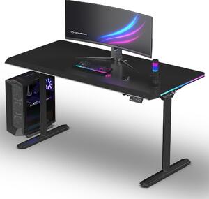 Ultradesk QUEST - Nero - Scrivania da gaming con regolazione elettronica dell'altezza e illuminazione LED RGB prismatica, piano di 140x70 cm, sistema di gestione dei cavi