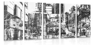 Quadri 5 pezzi – Panorami urbani astratti in bianco e nero