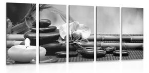 Quadri 5 pezzi – Natura morta Feng Shui in bianco e nero