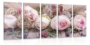 Quadri 5 pezzi – Composizione floreale festosa di rose