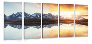 Quadri 5 pezzi – Tramonto abbagliante sul lago di montagna