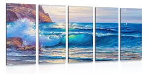 Quadri 5 pezzi – Onde marine sulla costa
