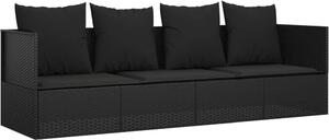 Lettino Prendisole da Esterno con Cuscini Nero in Polyrattan