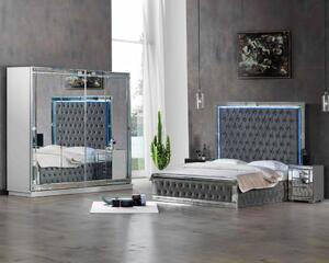 Letto matrimoniale moderno Chesterfield grigio Elegante armadio Comodini
