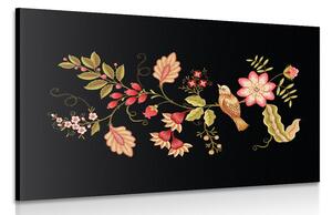 Quadro su tela – Uccellino con motivo folk