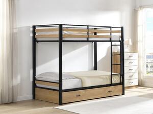 Letto a castello 2 x 90 x 190 cm 1 cassetto Metallo e MDF Naturale e nero - CASIDIA