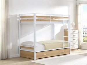 Letto a castello 2 x 90 x 190 cm 1 cassetto Metallo e MDF Naturale e bianco - CASIDIA