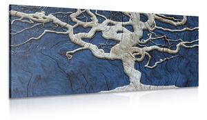 Stampa su tela – Albero astratto su legno con contrasto blu