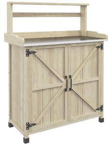 Outsunny Tavolo da rinvaso tavolo da giardinaggio armadietto e ripiani e piano con piedini antiscivolo 90,5x41x124,5cm legno naturale | Aosom Italy