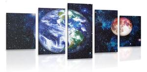 Quadri 5 pezzi – Pianeta Terra e Luna rossa