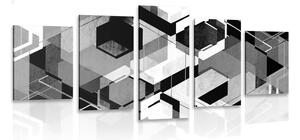 Quadri 5 pezzi – Geometria astratta in bianco e nero