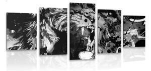Quadri 5 pezzi – Testa di leone in bianco e nero