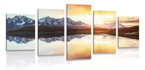 Quadri 5 pezzi – Tramonto abbagliante sul lago di montagna