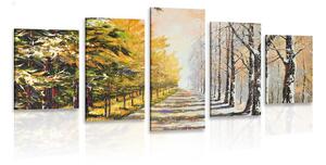 Quadri 5 pezzi – Viale autunnale di alberi