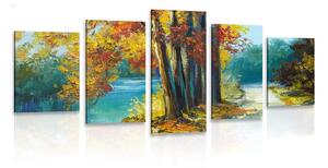 Quadri 5 pezzi – Alberi dipinti nei colori autunnali