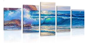 Quadri 5 pezzi – Onde del mare sulla costa