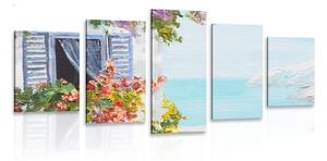 Quadri 5 pezzi – Casetta e vista sul mare
