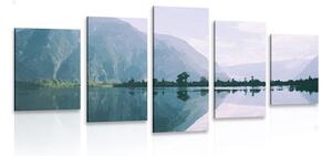 Quadri 5 pezzi – Scenario dipinto del lago di montagna