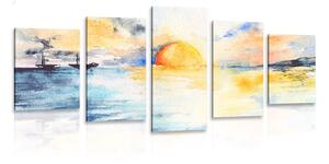 Quadri 5 pezzi – Tramonto brillante sul mare