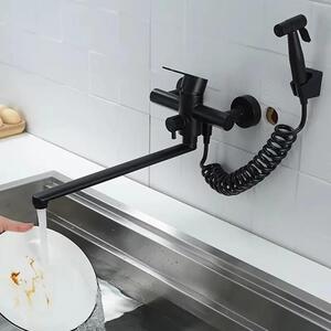 Rubinetto per cucina/lavello - Montaggio a parete a 2 fori - Miscelatore monocomando - Acqua calda e fredda - Orientabile a 360° - Ottone - Nero