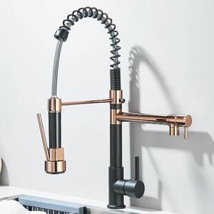 Rubinetto da cucina - Rubinetto a molla per lavello - Doccetta estraibile - Monocomando caldo/freddo - Orientabile - Montaggio monoforo - Acciaio inossidabile - Nero opaco rosé