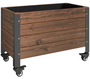 Outsunny Fioriera da Esterno in Legno con Ruote con Foro di Drenaggio e Tessuto Non Tessuto Fioriera 60x30x41 cm Marrone Scuro | Aosom Italy