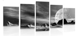 Quadri 5 pezzi – Pianeta futuristico in bianco e nero