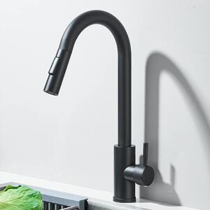 Rubinetto da cucina - Doccetta estraibile - Orientabile - Miscelatore monocomando - Acqua calda e fredda - Acciaio inossidabile spazzolato - Montaggio a incasso a 1 foro - Nero opaco